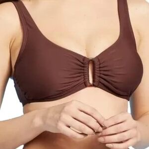 Kona Sol Brown Ruched Keyhole Bikini Top